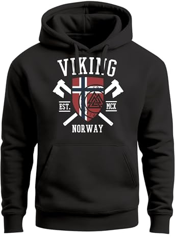 Neverless® Hoodie Herren Viking Norway Norwegen Flagge Wikinger nordisch Kapuzen-Pullover Männer Fashion Streetstyle