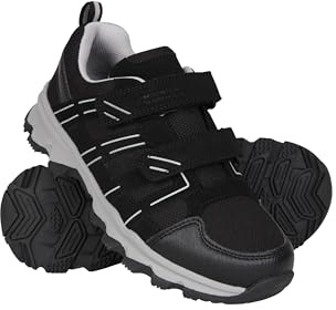 Mountain Warehouse Cannonball Kids Walking Shoes – Lightweight & Soft Suede & Textile Sneakers with Ankle Support – for Spring Summer Travelling & Camping Jet Black Junior Shoe Size 5