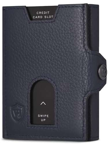 VON HEESEN Slim Wallet mit RFID Schutz - Geldbörse Herren klein - Mini Geldbeutel Damen Portmonee - Kartenetui Echtleder Karten Portemonnaie - Leder Kreditkartenetui Blau