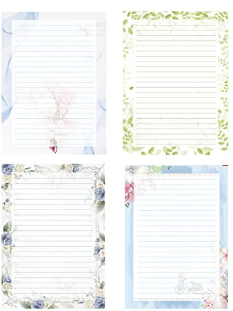 52 Lined Writing Stationery Paper, Beautiful Designs for Writing Letter, Notes, Invitations, Craft, 4 Different Style (11.7 x 8.26)