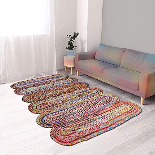 CASAVANI Chindi Baumwoll-Flicken, 100% umweltfreundlich, Mehrzweck, Mehrfarbig, handgewebt, traditionell, geflochten, für Wohnzimmer und Küche 120 x 360 cm (4 x 12 Fuß Läufer)