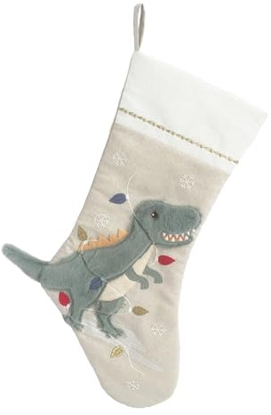 MON AMI Festlicher Dino-Weihnachtsstrumpf aus Leinen, Weihnachtsdekoration, X Mas, perfekt für Monogrammierung