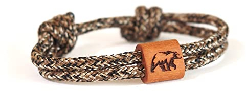 myGreta Surferarmband mit Holz, Jäger, Holzschmuck, Segeltau, Wald, Bär