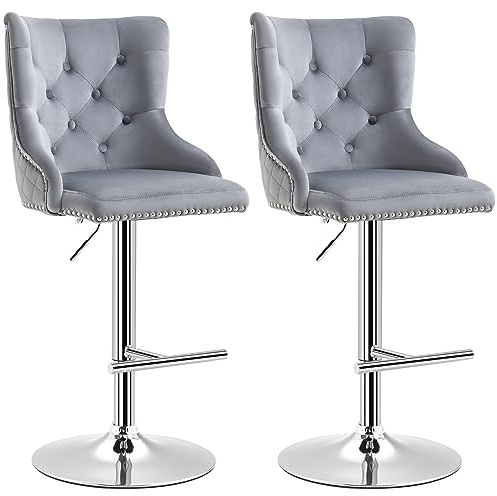 HOMCOM 2er Set Barhocker mit Fußstütze 49 x 60 x 102-123 cm Hellgrau