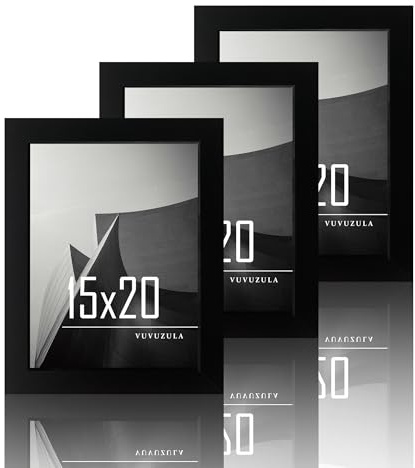 VUVUZULA Bilderrahmen 15x20cm Schwarz Holz Fotorahmen 6x8 Zoll Holzrahmen MDF Rahmen 15x20cm 3er Set