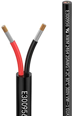 20AWG 2×0,5mm² 10 Meter Elektrischer Kabel 2 adrig Verlängerungskabel | 80℃ 5V/12V/24V/300V Sauerstofffreies Mehrlitziges Verzinntes Kupferkabel für Landschafts,LED Lampen,Automobil,Freien UL2464