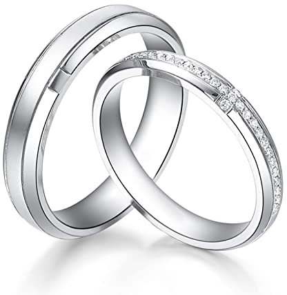 AMDXD Echt Gold Ringe Diamant 0.08ct, 1 Paar Solitärring Platin PT950 Klassiker Design Trauringe Pärchen Ringe Verlobungsring, Damen 49 & Herren 60