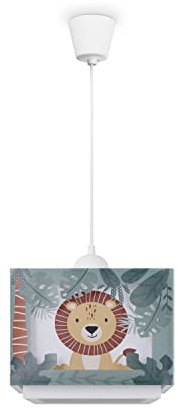 Paco Home Lámpara Techo Cuarto Infantil De Suspensión Pantalla De Tela Arcoíris Estrellas León Dino Luna E27 Con Cable Textil, Tipo de lámpara:Lámpara colgante - Tipo 2, Farbe_MuVa:Verde