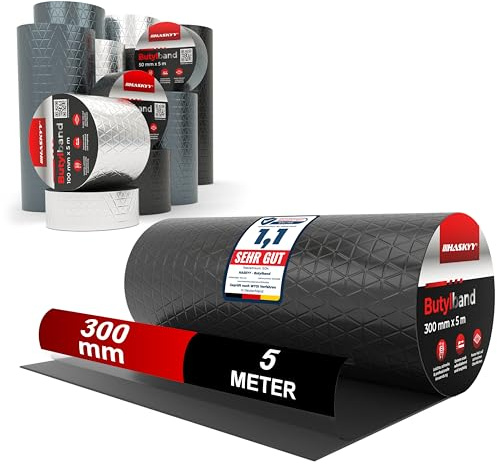 Butylband Dachreparatur 30cm x 5M Kamin Wand Dach Balkon Anschlussband Abdichtung Bitumen Aluband Aluminium Klebeband Reparaturband Dichtband SCHWARZ