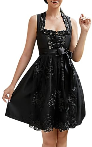 KOJOOIN Damen Dirndl 2tlg. Midi Trachtenkleid Kurz Dirndlkleid(High-End) mit Dirndlschürze für Oktoberfest von Gr.34-48