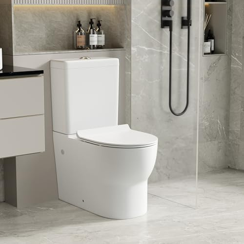 Robanmoa Modern Close Coupled Toilet Back to Wall Bathroom Toilets White Ceramic WC Pan with UF Soft Close Seat Dual Flush Cistern Oval Elegant Comfort Elongated Toilet
