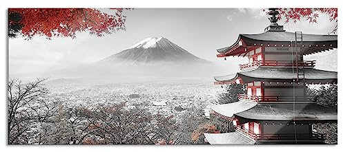 Pixxprint Glasbild Panorama, Wandbild aus Echtglas, Japanischer Tempel im Herbst, 100x40 cm, inkl. Aufhängung und Abstandshalter