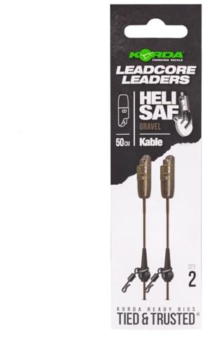 KORDA Kable Leadcore Leader Heli Safe, Fertiggebundenes Vorfach mit Mini Heli Safe System, Ultimative Sicherheit für Chod & Heli Rigs, 50cm, 2 Stück