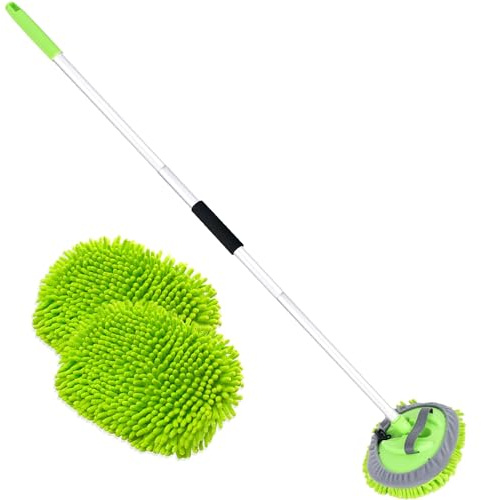 62 Car Wash Brush with Long Handle and Car Wash Brush Microfiber Car Cleaning Brush Kit for Car RV Truck Cleaning 1 Chenille Scratch-Free Replacement Head with Aluminum Alloy Pole (Green)