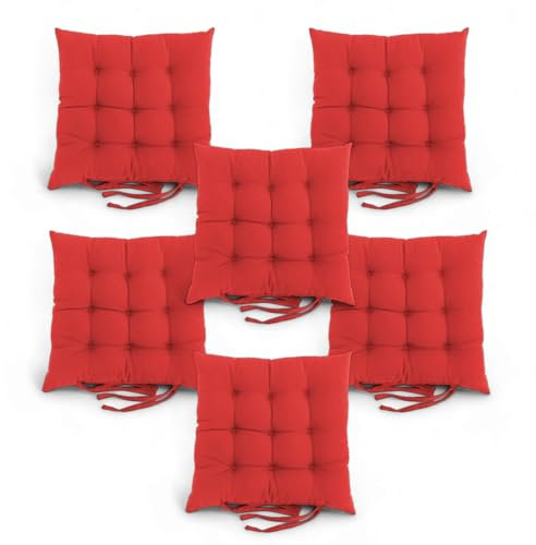 Super Mundo - Pack 6 Cojines para Sillas con Correas de sujeción, 40 x 40 x 8 cm, Ideal para decoración jardín Interiores y Exteriores (6 Pack, Rojo)