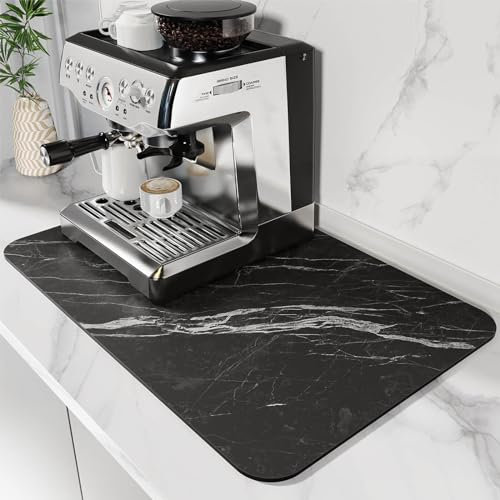 DK177 Coffee Mat Coffee Bar Mat Hide Stain Absorbent Drying Mat with Waterproof Rubber Backing Fit Under Coffee Maker Coffee Machine Coffee Pot Espresso Machine (Black Marbled, 24''X16'')
