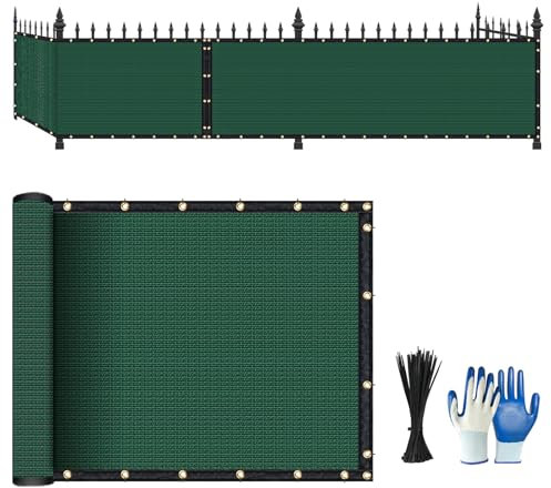 Privacy Fence Screen,with Gloves, 4X50FT Heavy Duty 220GSM 98% Blockage Privacy Screen Fence for Outdoor Wall Garden Yard Backyard (Dark Green)