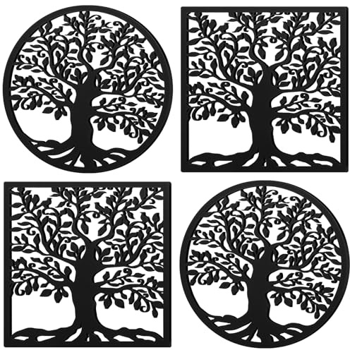 Beeveer Life Tree Untersetzer aus Gusseisen, 18 cm, Vintage-Metall-Untersetzer für Töpfe, Pfannen, heiße Gerichte, dekorative Untersetzer mit Gummifüßen, Kappen und Ringaufhänger für Küche,