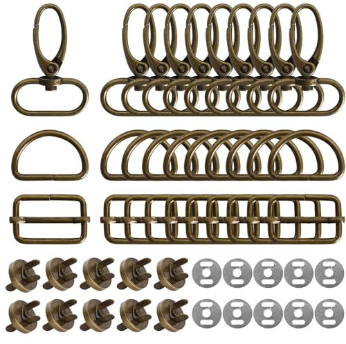 Wisebom Metall Karabinerhaken Drehschnallen Bronze,Drehbare Schnallen D Ringe Schnallen Schieber,Magnetverschluss Metall für Gürtel,Schlüsselanhänger,DIY handgefertigte Riemen