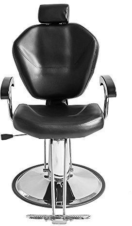 Sossiyule Silla de peluquería, silla de barbero reclinable hidráulica de piel PU a 360° con reposapiés cromado para salón profesional y hogar, 90 x 65 x 100 cm, negro Sossiyule Silla de peluquería