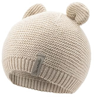 Sterntaler GOTS Strickmütze mit Ohren - Baby Erstlingsmütze aus Baumwolle (Bio) mit 3D Ohren - Unisex Babymütze - Sand, Größe 3