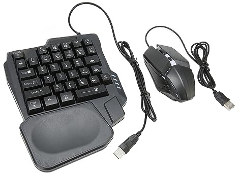 Ensemble Clavier et Souris de Jeu à Une Main, Filaire 36 Touches Rétroéclairées LED RVB avec Support Repose-Poignet, Convertisseur de Souris de Jeu sans Fil pour Android iOS Gamer