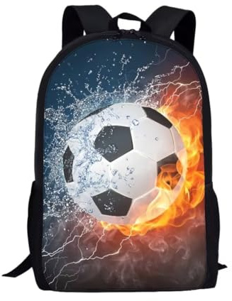 Jeiento Large School Backpack for Teenage Boys Water Fire Football Sports Rucksack for Girls Lightweight Shoulder Bag,Back-to-school Gifts for Children