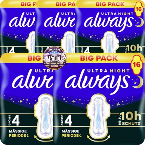 Ultra Secure Night Binden mit Flügeln Big Pack (Größe 4) Pads Binden Damenbinden 16 STÜCK x 5 Packungen