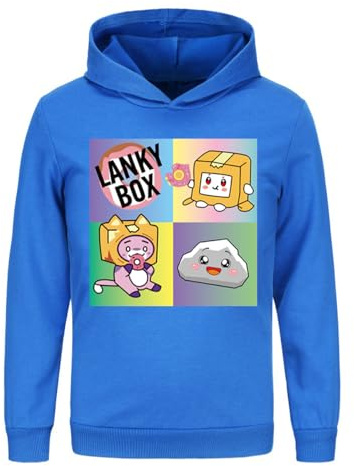 LANKYBOX Huvtröjor för pojkar barn bomull huvtröja räv- och boxy tryck barntröja grafiska kläder, BLÅ, 9-10 år