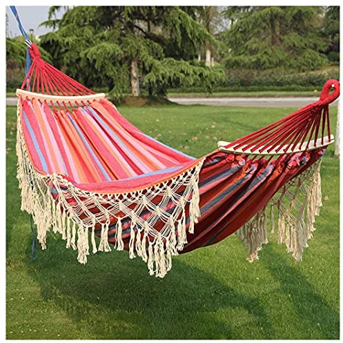 wanghaiyanBD Single & Double Leisure Hanging Chairs, Camping Hammock Swing, Thickened Canvas, With Wood Spreader Bar, Hiking Travel Hammock, 200cm L x 150cm W, 441 lbs Max Weight, Black