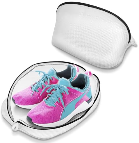 Flintronic skor, tvättpåsar, 4 stycken återanvändbara nätskor, tvättpåse med dragkedja för skor, tvättmaskin skopåsar, för sneakers, strumpor, behåar