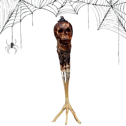 Holdes Antorcha de calavera de Halloween, antorchas Tiki de calavera para exteriores, antorchas de calavera espeluznantes, iluminación de patio para exteriores, antorcha de jardín, iluminación