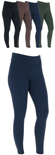 Covalliero - Damen Reitleggings Silikon Vollbesatz | Reithose mit 2 Handytaschen | Herbst & Winter Reiterhose | warm, atmungsaktiv & elastisch | Reitbekleidung in Dark Navy | Größe 40/42