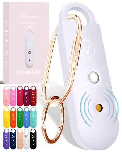 Vantamo Taschenalarm Extra Laut 130dB Mit 2 Lautsprechern Für Selbstverteidigung Frauen, Hell Taschenlampe & Batteriewarnung, Alarm Für Frauen Unterwegs Mit Schlüsselanhänger
