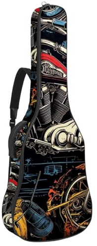 Tasche für Bassgitarren mit Retro-Motorrad 45, Akustikgitarrentasche, 101,6 cm (40 Zoll) E-Gitarrenkoffer, wasserdicht, Oxford-Gitarren-Gigbag für akustische Konzertgitarre, Ukulele, Buntes