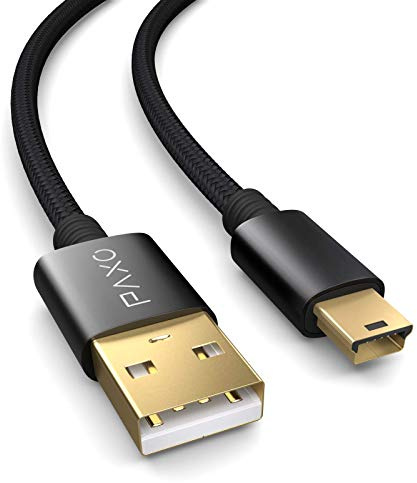 PAXO 1m Mini USB Kabel – Geflochtenes Nylon für Extra Haltbarkeit | USB A auf Mini-B Stecker | Daten- & Ladekabel für Kamera, Navi, GPS und mehr, schwarz