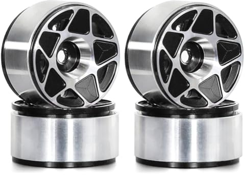 Kznifmk 4 Llantas de Rueda de Cubo de Rueda Beadlock de Metal de 1,0 Pulgadas para 1/18 1/24 Coche Trepador de Control Remoto TRX4M Piezas de Mejora Accesorios Negro