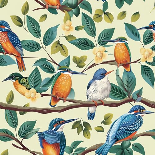 ANLIKY-Pro Carta da parati autoadesiva con uccello Oriole su rami fioriti, 44X600CM, pellicola decorativa rimovibile con sfondo giallo chiaro per mobili