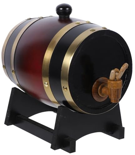Cabilock Barril De Madera De 1,5 l Rojo Vino Barril De Roble Natural Dispensador para Vino Decoración Rústica y Reuniones Al Aire Libre