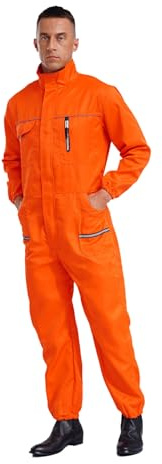 inhzoy Tuta da Lavoro Uomo Multitasche Abbigliamento da Lavoro Elastica in Vita Overalls Jumpsuit Uniformi da Meccanico Tute Officina Meccanica Agricoltura Arancione 195/5XL