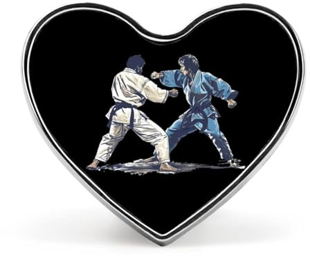 Broche en forme de cœur imprimée traditionnelle Gokyo de Kodokan Judo, épingle à cravate amusante, décoration de bouton pour hommes et femmes