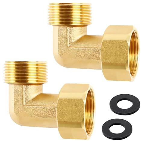 2 Stück 3/4'' Messing Beweglich fitting, 3/4 Zoll IG x AG 90 Grad Winkelverschraubung, Messing Winkel 90°, DN20 Rohrwinkel Bogen, geeignet für den Anschluss an Gas und Flüssigkeitsleitungen