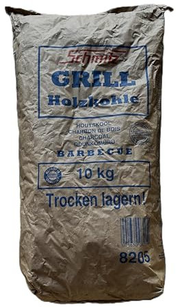 Heinrichs Agrar Schmitz Premium Grillkohle, 10 kg Holzkohle für Barbecue, Grillen Lange Brenndauer, Papiersack Kohlebrikett