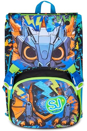 SJ GANG STYLE JAM GANG Zaino Scuola Estensibile Big LED LOOK, Nero, Zaino con Divisorio Interno, Tasca Superiore con Occhi LED, Tasca per Borraccia, 24 L, Zaino Scuola Elementare, Bambino
