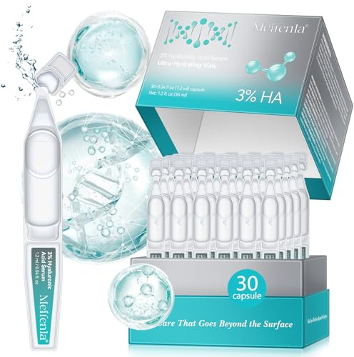 Siero Acido Ialuronico Viso 3%, Fiale monouso di siero ultra-idratante all'acido ialuronico per la cura della pelle, Cura pre-trucco, idratazione intensiva, pelle più liscia e compatta - 1.2 ml x 30