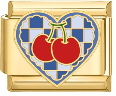 papasgix Italian Charms Gold Module für 9mm Italian Charm Bracelet DIY Diamant Italian Style Charms für Damen Abnehmbar Italienisches Charm Armband Mädchen Junge Geschenk Blue Cherry Heart