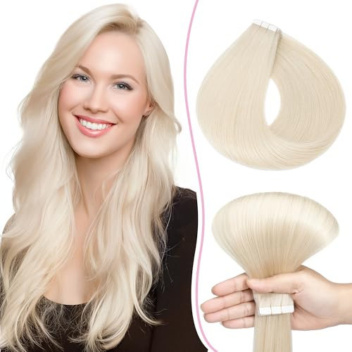 SEGO Pro 45 cm Tape in Extensions äkta hår hårförlängning naturhårfärg 10 st 15 g osynlig hud peruk hårdel, 70 #blond vit, hårförlängning 60