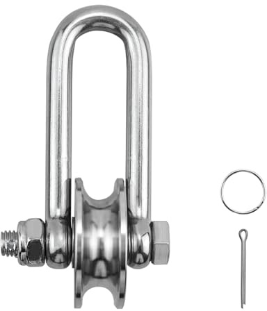 heyous 4.48x2.4inch D Shaped Long Shackle Pulley Silver Stainless Steel Bow Anchor Rollers Detachable Bearing 360 Degree Rotating Heavy Duty Towing Wheels Suitable for Driving Mechanical Equipment
