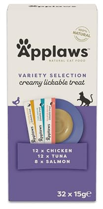 Applaws snack cremoso lickable senza cereali 100 % naturale per gatti e gattini, multipack assortito, 32 × 15 g bustine