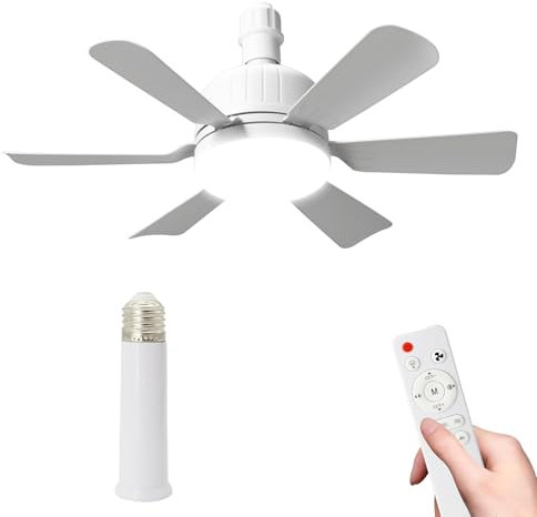 Kouamor 46cm Ventilatori A Soffitto Con Luci Telecomando, Ventilatore Da Soffitto Con Attacco E27, 3 Colori & 3 Velocità, 2/4h Timer, Per Soggiorno Camera Da Letto (Bianco+Estensione Barra)